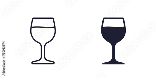 wineglass icon, glass with wine line and solid design
