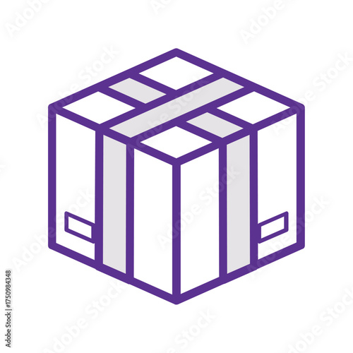 Isometric Shipping Box Icon with Purple Outline
