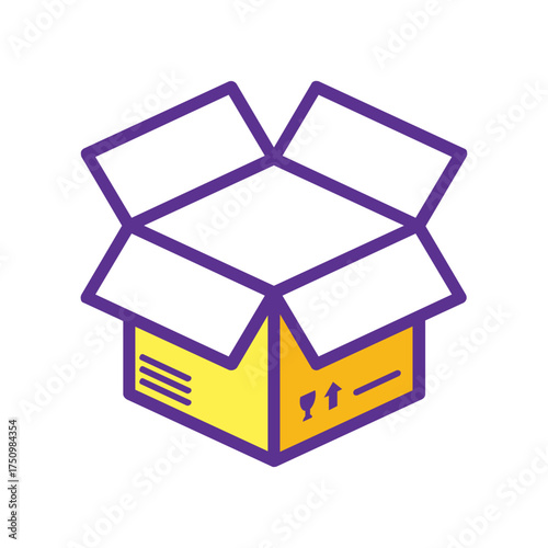 Open Cardboard Box Icon – Flat Design Shipping and Delivery Symbol
