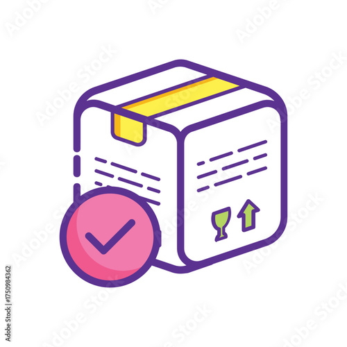 Package with Check Mark Icon – Delivery and Logistics Vector Concept