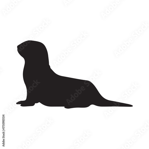 Sea Otter side view silhouette vector flat illustration design on white background