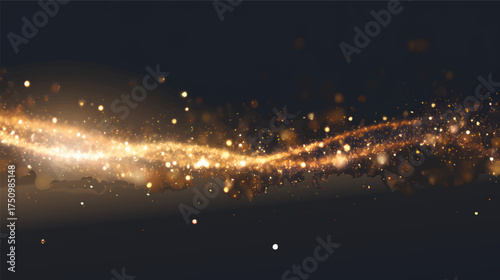 A shimmering wave of golden particles on a dark background, creating a magical and ethereal effect