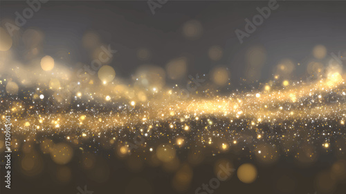 A shimmering wave of golden particles on a dark background, creating a magical and ethereal effect