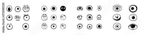 Various hand drawn cartoon eyes and eyeballs in sketch style