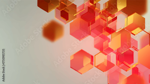 Abstract geometric shapes with reflective surfaces and gradient colors isolated on black background.