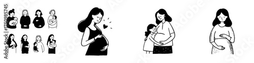 Simple black and white icons depicting mother and baby relationships