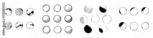 Abstract sphere shapes with diverse shading and texture styles