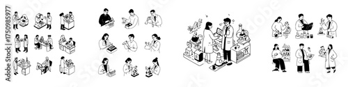 Diverse scientists performing laboratory experiments and detailed analysis