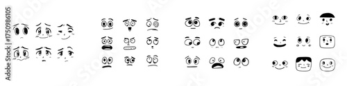 Hand drawn cartoon eyes and facial expressions for character design elements