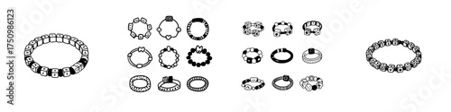Hand drawn jewelry bracelets and bangles icons collection