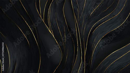 Abstract wavy lines in black and gold, creating a modern and elegant texture