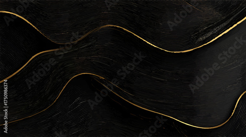 Abstract wavy lines in black and gold, creating a modern and elegant texture