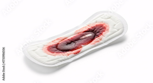 Menstrual Pad with Blood Stains on White Background 