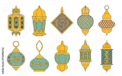 Elegant Lanterns Illustration Decorative Ramadan and Eid Mubarak Designs