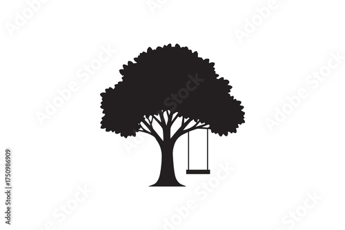Tree With Swing Silhouette Vector Graphic Lonely Tree With Empty Swing Illustration
