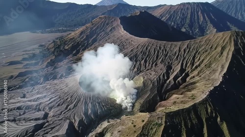 Aerial view of Bromo mountain crater
