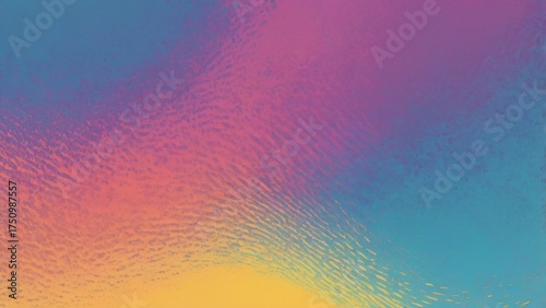 Vibrant abstract gradient in soft warm colours like blue, pink, purple, and yellow. Textured surface with wavy pattern and dynamic background. 