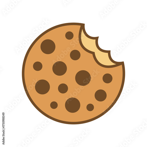 Simple tasty cookie with a bite taken out and brown spots shows on transparent background