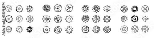 Hand drawn gear and cog icons in various sketchy styles