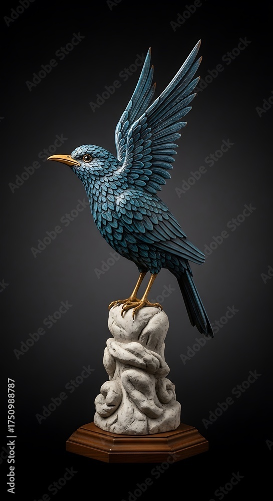 Fototapeta premium Sculpted Starling Bird in Flight - A Detailed Porcelain Figurine.
