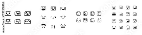 Pixel art emoticons with square and rounded faces showing various emotions