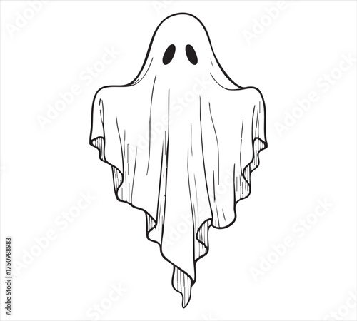 Intricate Ghost Illustration: Detailed Shading for Dark and Eerie Designs