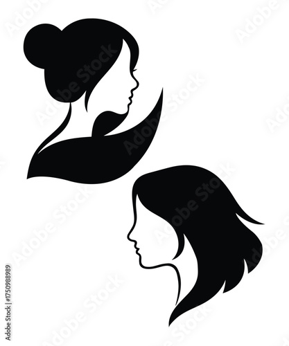 Elegant Woman Silhouette Profile Vector Illustration.