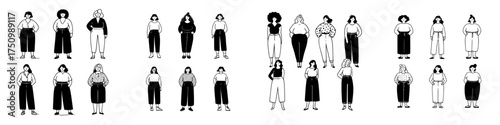 Diverse group of women figures in modern casual clothing styles