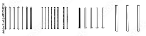 Set of various metal rods and tubes with different tips and cross-sections
