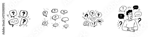Hand drawn question mark and speech bubble doodle collection