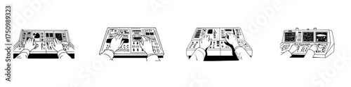 Hands operating complex electronic control panels and mixing consoles