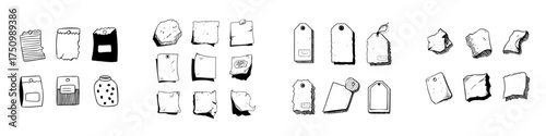 Hand drawn paper scraps sticky notes tags and packaging elements collection