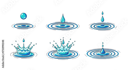 Cuadro en lienzo Vector Illustration of Water Drops and Ripples in Sequence.