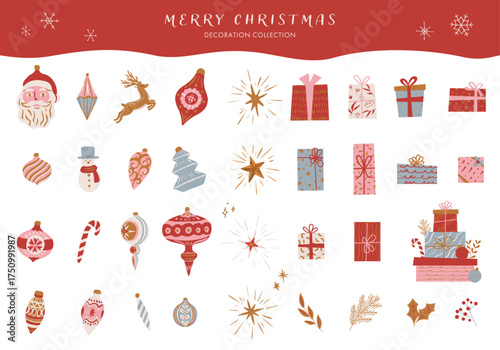 クリスマスのためのアイコンコレクション。フラットな手描きのデザインのベクターイラスト。