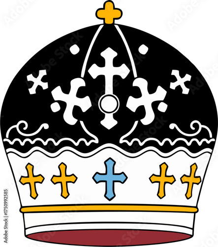 Orthodox Bishop Mitre Vector Illustration – Black Gold Crown with Crosses and Blue Accent