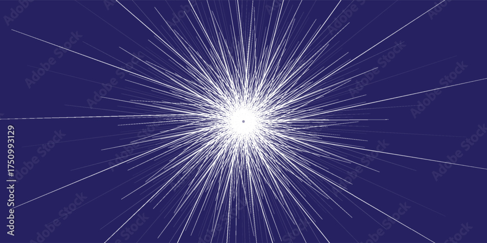 Fototapeta premium White radial lines on blue as manga speed vector bg. Comic book explosion effect. Anime explosion background. Fast motion in perspective. Radial explosion. Center focus.