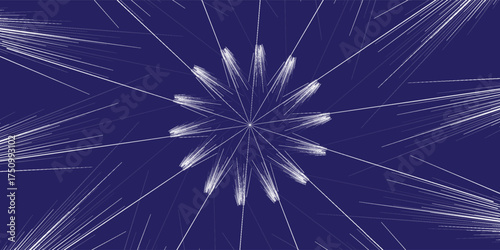 White radial lines on blue as manga speed vector bg. Comic book explosion effect. Anime explosion background. Fast motion in perspective. Radial explosion. Center focus. Vector Illustration