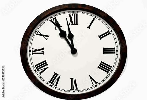 Elegant round wall clock with black Roman numerals and classic spade hands set at approximately ten minutes past ten on a white background