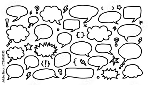 Illustration of hand drawn speech bubble set isolated on transparent background