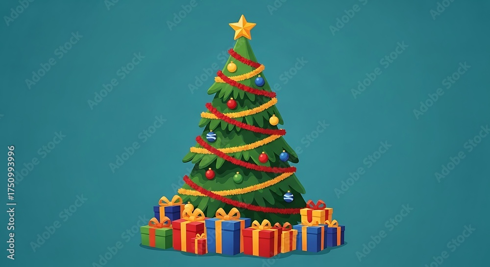 Fototapeta premium Festive Christmas Tree with Gifts - A Holiday Celebration.