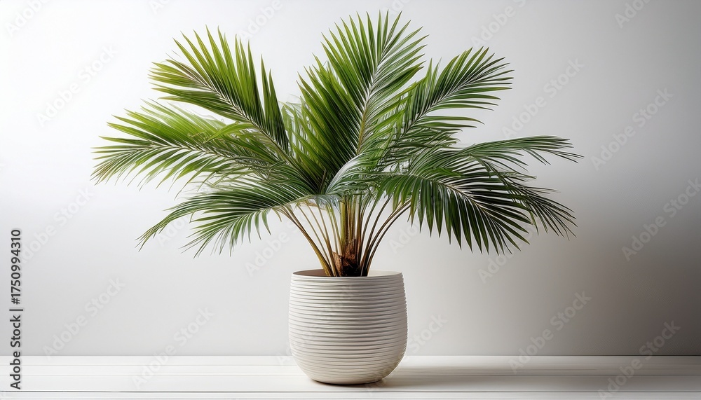 Obraz premium Potted Palm Tree On White Background A Touch Of Tropical Greenery For Your Space