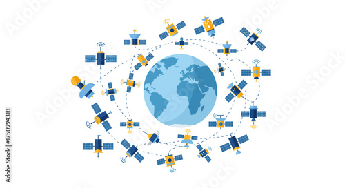 Satellites Orbiting Earth: Global Communication Network Illustration.