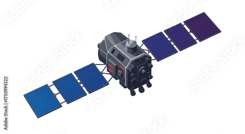 Isometric Satellite with Solar Panels for Space Exploration and Communication.