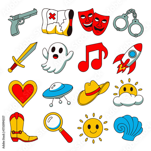 Whimsical Adventure Icons Quirky Collection of Adventure and Mystery Symbols