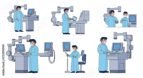 Medical Professionals Operating Advanced Robotic Surgical Equipment.
