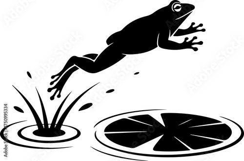frog sitting on lily pad silhouette vector illustration