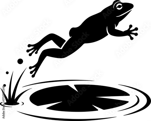 frog sitting on lily pad silhouette vector illustration