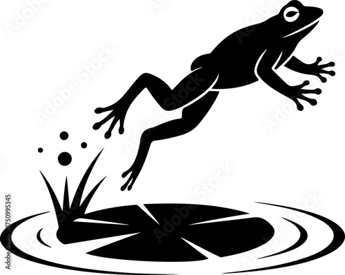 frog sitting on lily pad silhouette vector illustration