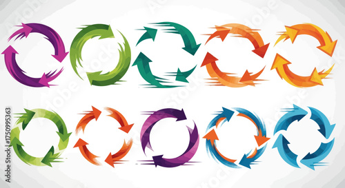 Collection of Circular Arrow Icons with Motion Blur Effect.