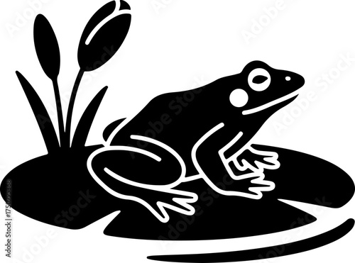 frog sitting on lily pad silhouette vector illustration